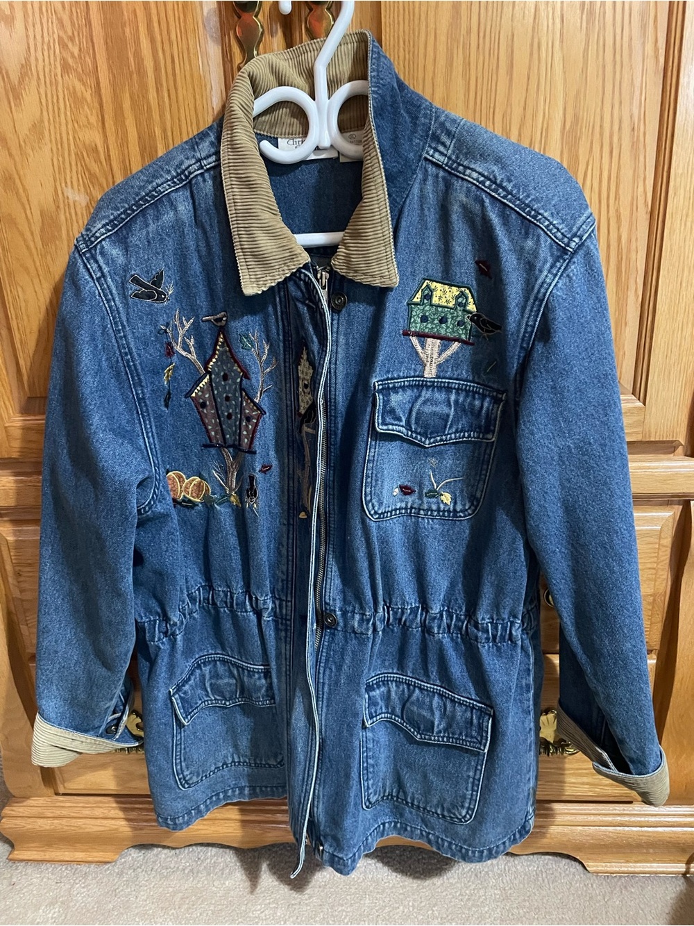 Vintage autumn embroidered denim jacket